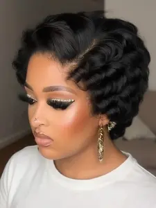 6 Inches Short Loose Curly Pixie Cut Human Hair Wig, 13x4 Transparent Lace Front, 180% Density, Natural Look, Easy Wear