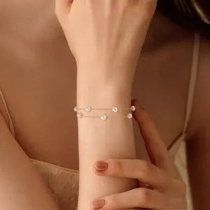 Dearmay Pearl flower Beaded Bracelet for Women,Jewelry Set With Paperclip Link Chain, Trendy Stack Bracelets Greenish Spring