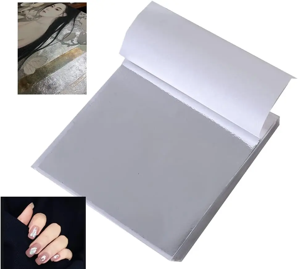 100 Pieces Silver Leaf Sheets Metallic Foil Aluminum Leaf Foils, Suitable for Art Painting Crafts Gilding Furniture Decoration Frames, Size 3.15×3.35 Inches