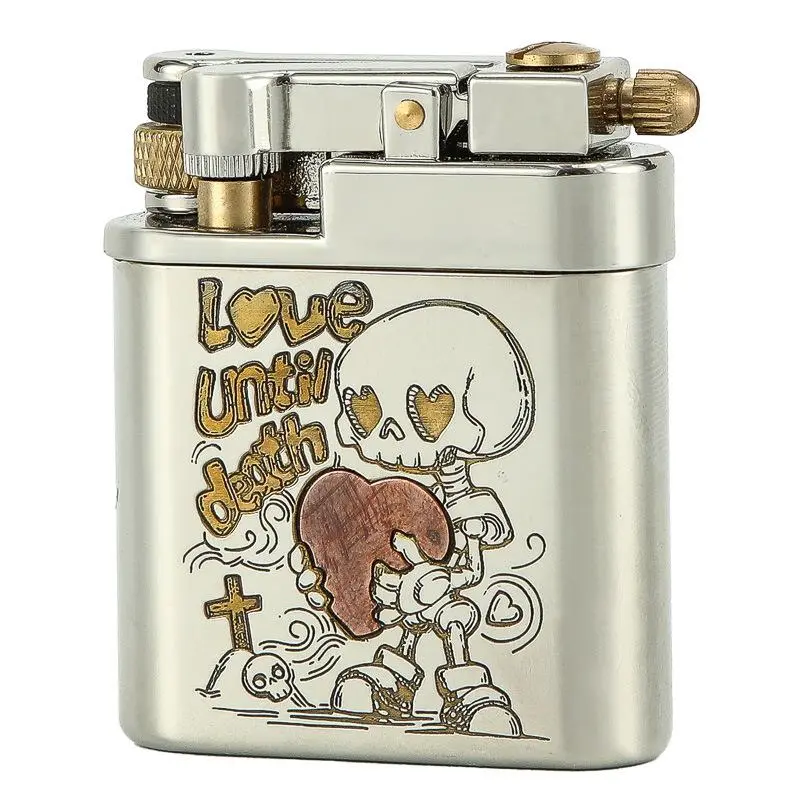 Tiktok Hot Gothic Skeleton Metal Lighter Constantine Eternal Love Arabesque Engraved Couple Collectible, Dark Vintage Room Decor, Valentine Anniversary Gift For Alt Punk Lovers (Fuel Not Included)