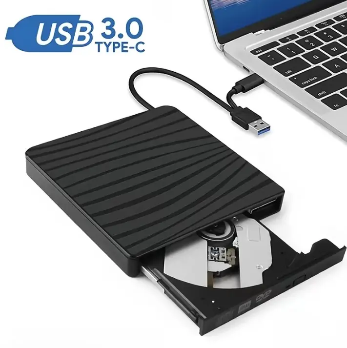 USB 3.0 & Type-C DVD Player, Portable CD/DVD Burner, External DVD Drive for Laptop and Desktop PC, Compatible with Windows 11/10/8/7 and Linux, Optical Drive, Data Transfer, USB Cable