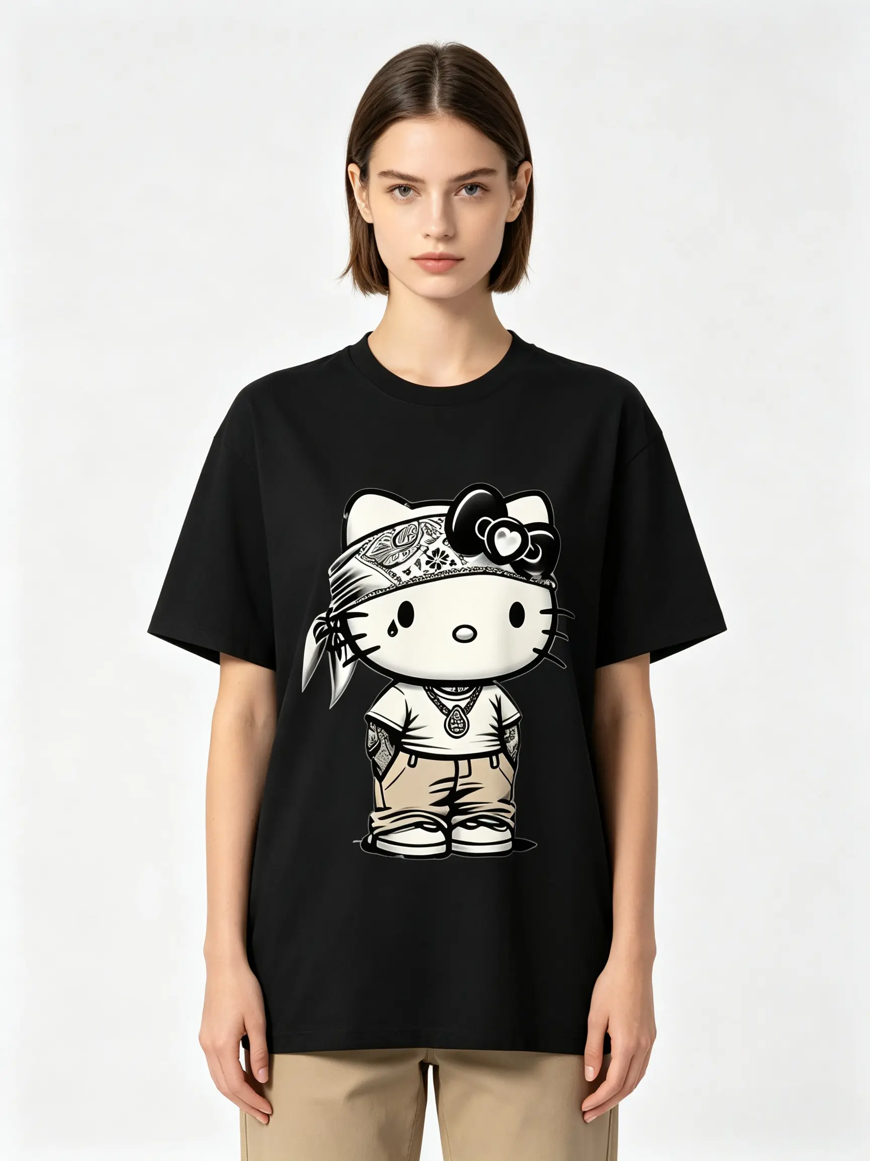 Sanrio Hello Kitty Short Sleeve T-Shirt Lightweight Soft Crew Neck Casual Cartoon Printed Top Daily Wear Fashion Apparel Cute Kawaii Gift for Teen Girls Women Sanrio Fans