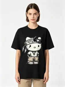 Sanrio Hello Kitty Short Sleeve T-Shirt Lightweight Soft Crew Neck Casual Cartoon Printed Top Daily Wear Fashion Apparel Cute Kawaii Gift for Teen Girls Women Sanrio Fans