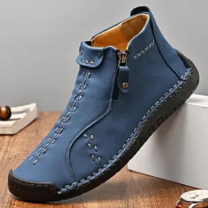 Men's Handmade Zip-Up Ankle Boots For Outdoor Casual Wear In Large Sizes, Ideal For Spring And Fall