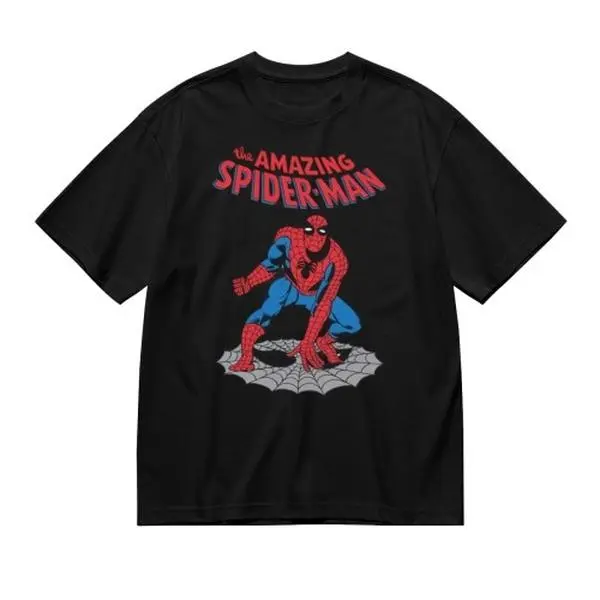 Marvel Spider-Man T Shirt Cotton Crewneck Short Sleeve Streetwear Graphic Tee With Web Pattern Summer Essential