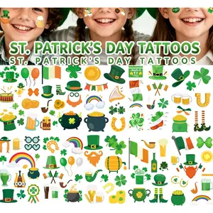 St. Patrick's Day Green Clover Temporary Tattoo Stickers, Shamrock Horseshoe Rainbow Beer Mug Design Fake Face Tattoos for Kids Adults Irish Holiday Party Decor Waterproof