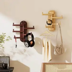 Bedroom Wall Five Hooks Rotating Key Rack, Bag Holder, Clothes Hanger, Simple Wall Shelf, Creative Bedside Entry Hook