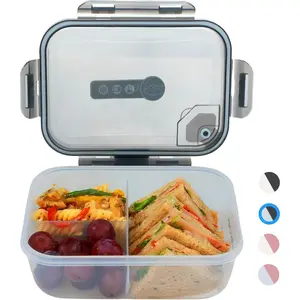 Bento Box Adult Lunch Box, 3 Compartment Meal Prep Containers with Lids, Clear Lunch Box Containers for Adults Men Women,  Storage Containers - Microwave, Dishwasher Safe (Gray-Clear)