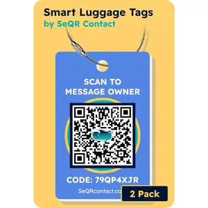 Luggage Tags 2-Pack |  QR Code Tag Keeps Personal info Private | Customizable Travel Suitcase Tags for Women Men | Use with GPS Bag Locator  Tags, Air Tag for Android or iOS