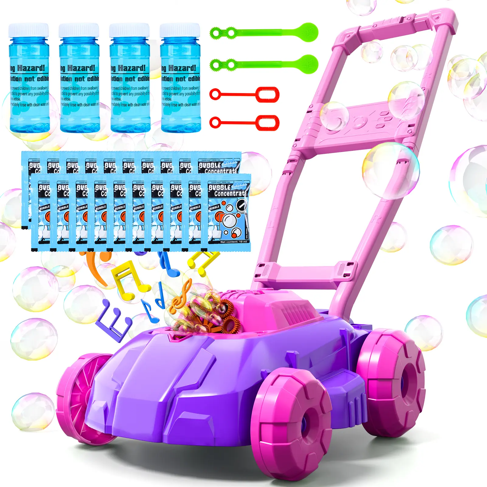 Green Lawn Mower Bubble Blower Maker - Plastic Handheld Outdoor Push Toy, Portable Unisex Bubble Machine for Toddlers, Battery-Included Birthday Gift for Backyard Summer Use
