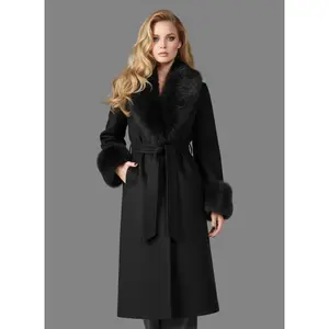 Amora Overcoat Fur Belted Fitted Long Sleeve Elegant Minimalist Outerwear for All Seasons Womenswear Basic Chic Black Jackets