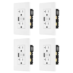 4Pack BRILLTECH 20AMP GFCI Outlet with 4.8A/24W Type A & Type C USB Charging Ports, Self-Test, LED Indicator, Tamper Resistant, GFCI Receptacle Outlet, Screwless Wall Plate Include, ETL Listed, White