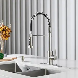 FORIOUS Kitchen Faucet with Pull Down Sprayer 2 Modes，Stainless Steel Single Handle 360 Rotated Kitchen Sink Basin Faucet Water Tap with Supply Pipes