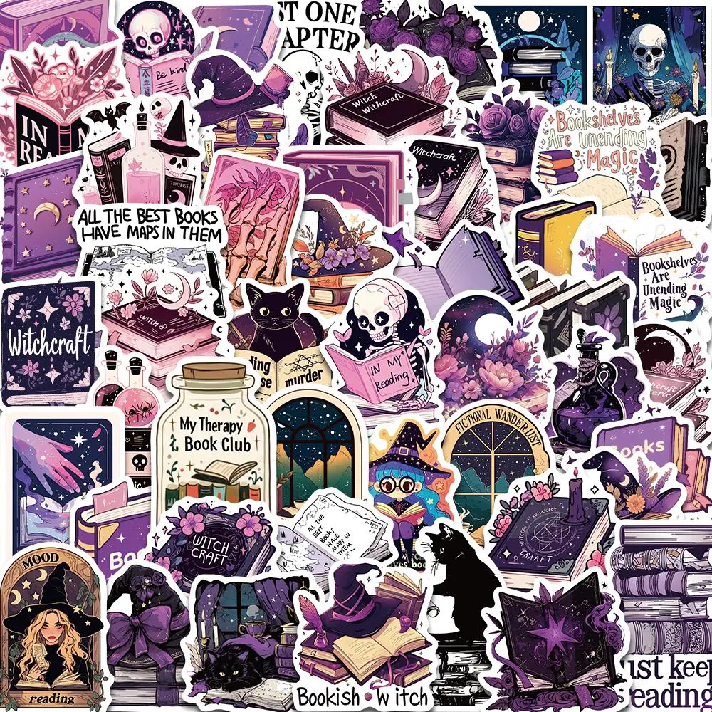Witch Book Pattern Sticker, 50pcs/set Waterproof Self Adhesive Decal Decor Paper, Decor Sticker for Gift Greeting Card Water Bottle Laptop Phone, Ornaments