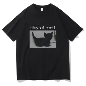 Gildan t-Shirt, Playboi Carti Hip-Hop T Shirts, Cute Cat Harajuku, Print Tee Regular, Mens Tops Quality, Rapper Tshirt