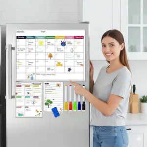 3 Pack Magnetic Dry Erase Fridge Calendar Whiteboard Set,14.6" x 11" Reusable Refrigerator Calendar for Fridge & Wall-Monthly, Weekly,Daily Planners Refrigerator White Board with 5 Markers and Eraser