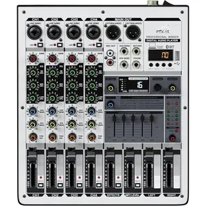 fessional Audio Mixer,  Sound Console w/USB Audio Interface, 4- Sound board DJ Mixer w/Stereo Equalizer, 16 DSP Effects, suitable for Stage, Live Gigs, and Karaoke (PTX-15)