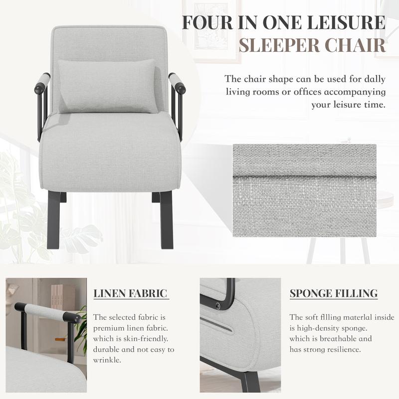 Sofa bed-Convertible 4-in-1 , Adjustable Lounge Chair with 6-Position Backrest, Folding Armchair Recliner for Living Room, Bedroom, and Office Indoor Furniture Sofa bed-Convertible 4-in-1 , Adjustable Lounge Chair with 6-Position Backrest, Folding Armchair Recliner for Living Room, Bedroom, and Office Indoor Furniture