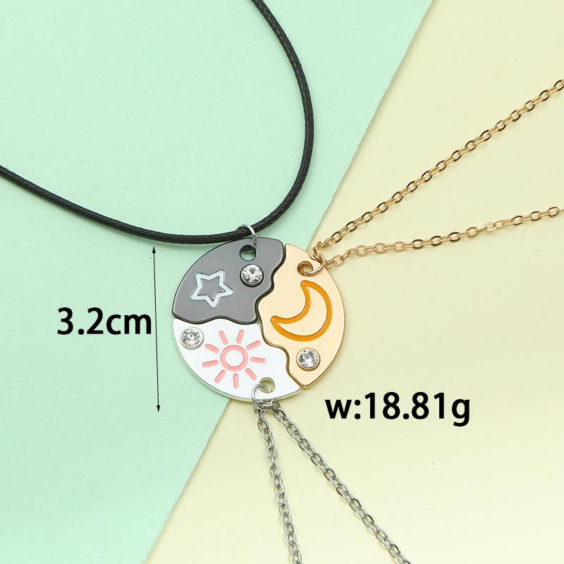 Interlock Soul Necklace Set for BFF and Family - Sun Moon Star Pendants Connect to Circle - 3 Piece necklace，Best friend necklace，Family necklace