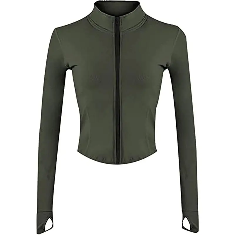 Women's Lightweight Cropped Longsleeves Workout Jacket - High Stretch Zip-Up with Thumb Holes, Multi-Size Sporty Sports Outerwear for Running, Female