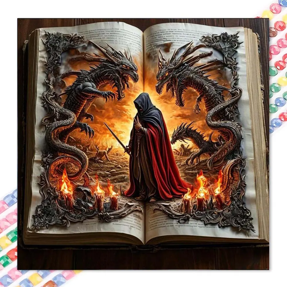 1 DIY diamond painting kit, 5D diamond art kit, DIY decoration, book, wizard, dragon diamond painting kit with full round drills, mosaic, diamond art, DIY art home decoration, suitable for Christmas.