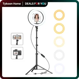 [Deals for You]10" selfie Ring light tripod Fill Light + 63" Retractable flexible Tripod stand , Dual Phone Holders, Multi-Color USB Light, 180° Adjustable, for YouTube Live & Podcast #SpringBreakDeals