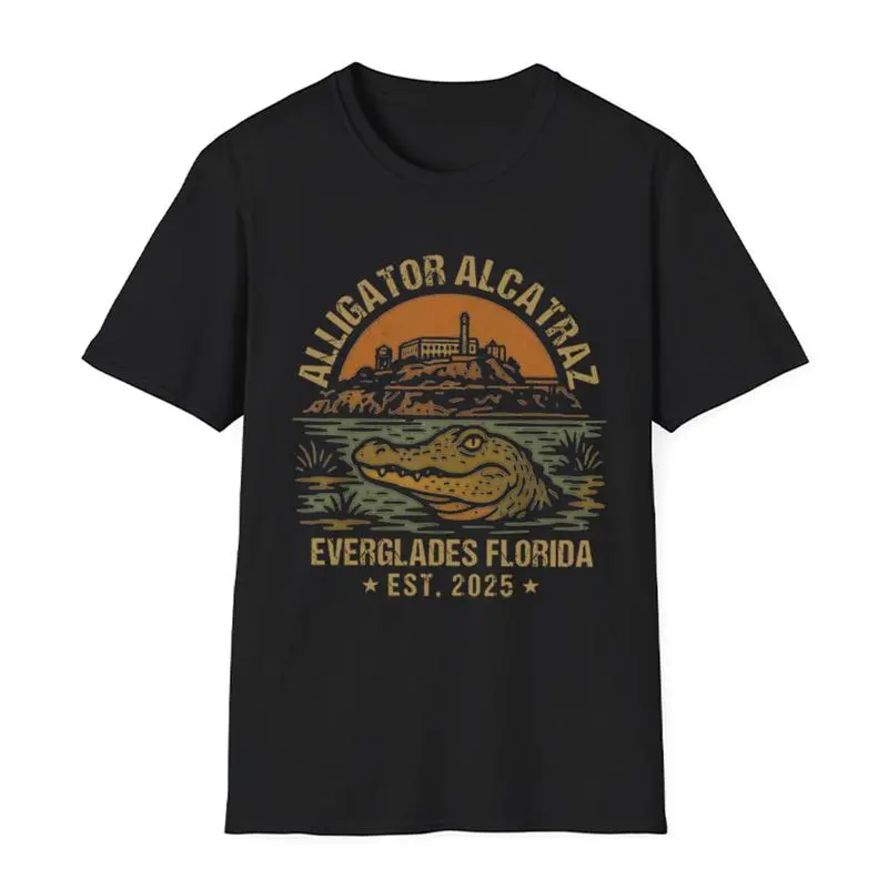 [100% Cotton] Alligator Alcatraz T-Shirt, Everglades Florida Parody Shirt, Funny Alligator Tee, Swamp Humor Graphic Tee Golf Gift T-Shirt For Men And Women