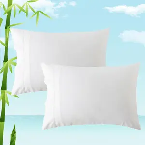 Bed Pillowcases Queen Size, Cooling Pillow Case Rayon Made from Bamboo, Breathable Silky Soft Envelope Pillowcases 2 counts, 20x30 Inch, White