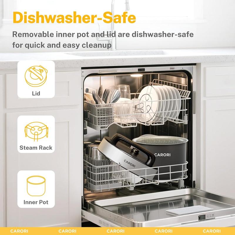 CARORI 9-in-1 Electric Pressure Cooker 1000W 8 Qt Instant Multi-Cooker with IMD Touchscreen Non-Stick Pot Rice Cook Slow Cook Steamer Sauté Warmer Safe Venting Silver