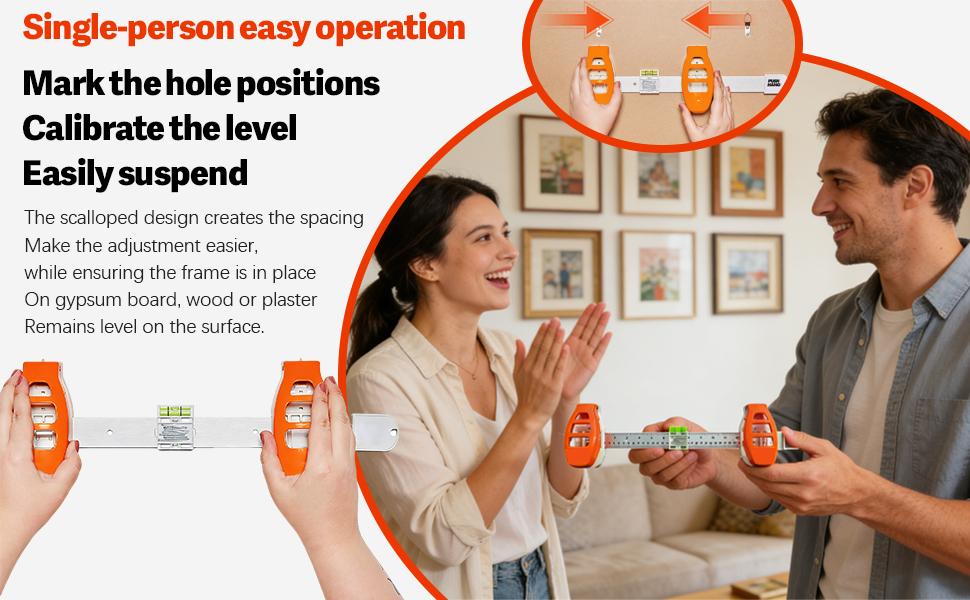 Level Ruler Picture Hanging Tool with Level – Precision Wall Mount Guide for Frames & Artwork, Easy Alignment Hanging Tool with Built-In Level for Home Decor Installation