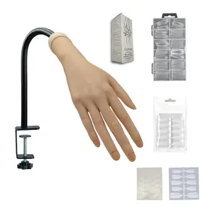 Practice Hand for Acrylic Nails, Realistic, Silicone, Fake Hand with Protective Rubber Clamp, Nail Practice Hand,Realistic Mannequin Hand (Right Hand with Clamp and Acrylic Nails)