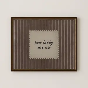 Rustic Brown Gingham How Lucky Are We Hand Written Wall Art Print, Western Trendy Decor Poster, sT39381