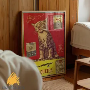 Vintage Smoking Cat Poster Print, Tabaqueira Print, Vintage Wall Art, Retro Wall Art, Funny Cat Print, Antique Tobacco Advertisement Print