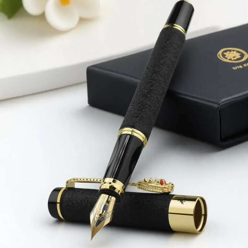 Vintage Dragon Pattern metallic Fountain Pen with Gift Box, 1 Count Exquisite Business Signature Pen, Smooth Writing Pen for Office School Dormitory Home, Inspirational Metal Pens