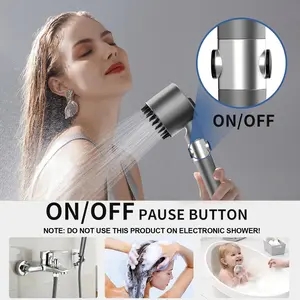 Ion Drops shower head, ion drop filter shower head, handheld, with 60-inch (about 152.4 cm) hose and bracket, high-pressure shower head with four spray modes, with on/off switch, suitable for pet bathing-chlorine removal (gray).