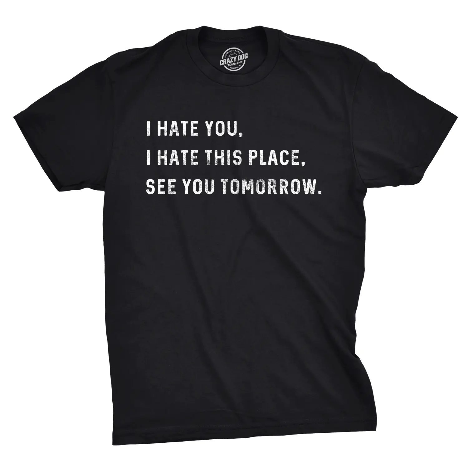 Mens I Hate You I Hate This Place See You Tomorrow T Shirt Funny Sarcastic Tee Mens Funny T Shirts Cool Vintage Fashion T-Shirt Gift Classic Menswear Sarcastic Apparel for Men Funny Office Short Sleeve Novelty Black
