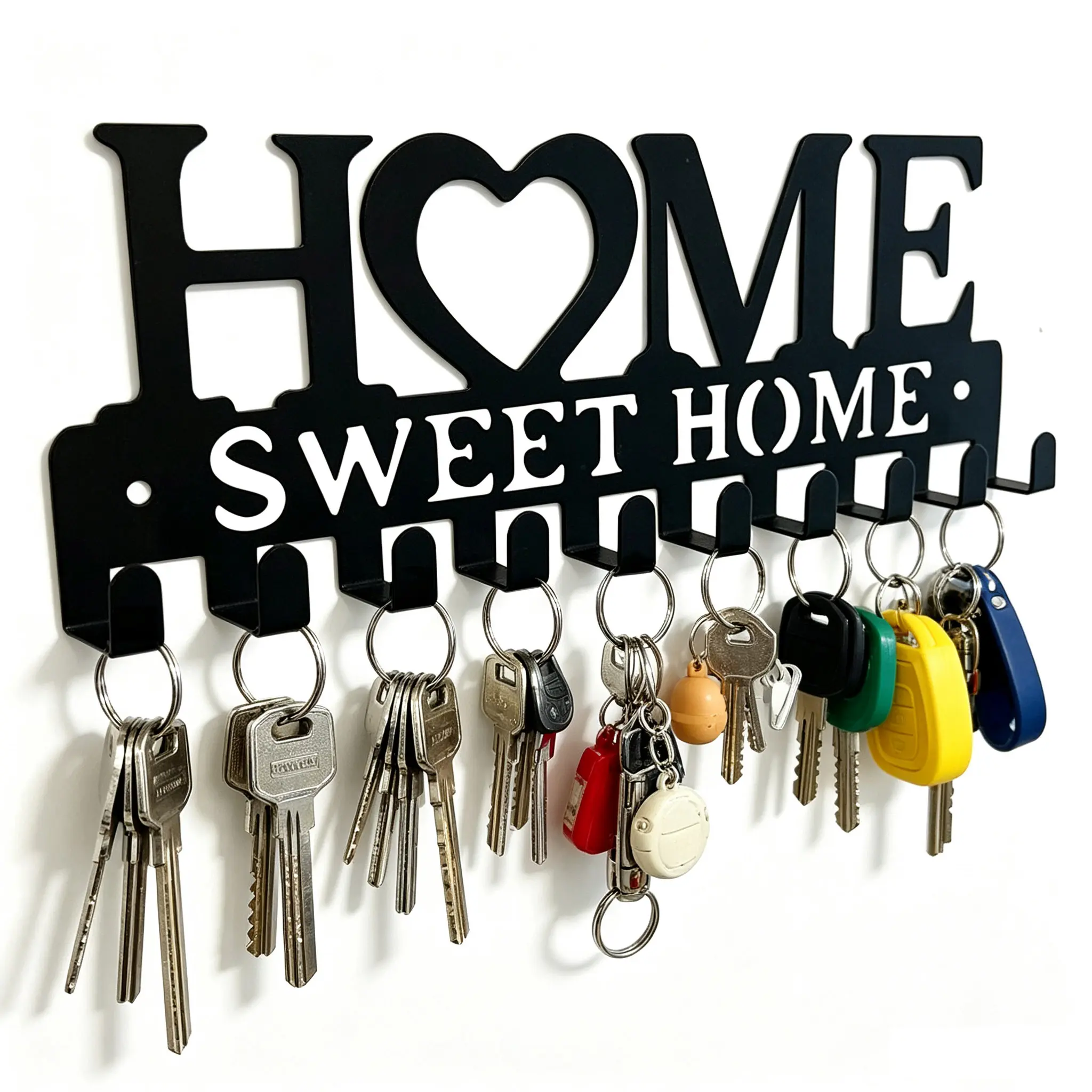 Home Sweet Home Metal Wall Hook, Decorative Key Holder Wall Mount Hanger With Multiple Hooks for Entryway