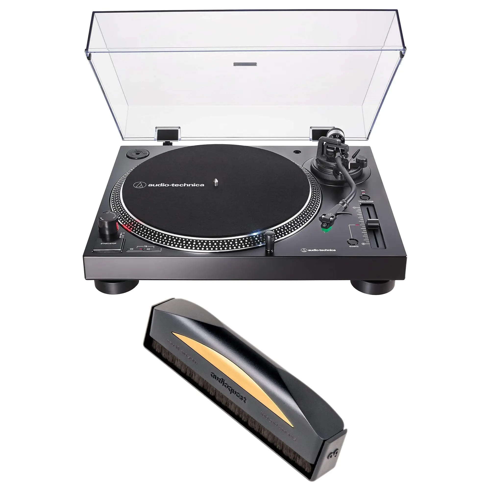 Audio-Technica AT-LP120XUSB-BK Direct-Drive 3-Speed Manual USB Turntable with an AudioQuest AQASRECORDBRUSH Black Anti-Static Record Brush (2018)