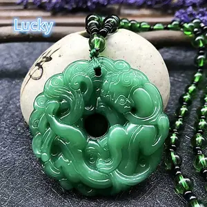 Green Jade Hand-Carved Dragon HollowJade Pendant Necklace Fashion ChineseAmulet Women Man'S Lucky NecklaceJewelry Gift mother's day gift