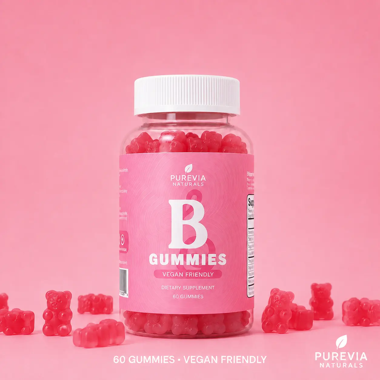 Purevia Naturals Women's Multivitamin Gummies - Daily Supplemental Nutrition Support, Herbal Blend, Vitamins A,C,E,B6, Berry Flavor, Gluten-Free, Vegan-Friendly Pectin-Based, 1-Month Supply, 60 Chewable Botanical Gummies, Multivitamin Women