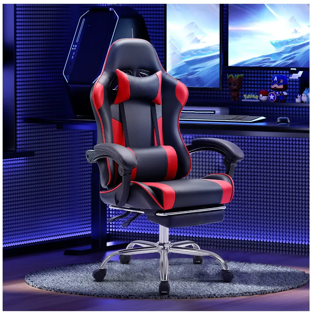 Ergonomic Gaming Chair With Headrest And Lumbar Pillow,Height Adjustable With 360°-Swivel Seat,Red