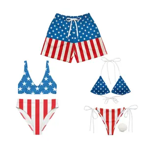 Couple Matching Bikini and Shorts Set – America 250 Patriotic Swimwear for 4th of July Beach Party - Women Bikini & Men Beach Shorts, Summer Beach Outfit