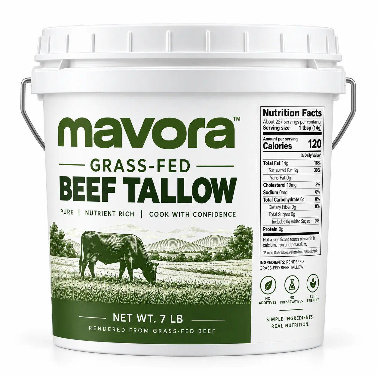 Mavora Grass-Fed Beef Tallow, – Premium Rendered Beef Fat for Cooking, Frying, Roasting & Baking