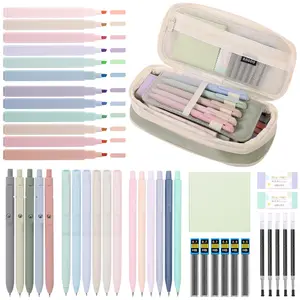 SKYDUE College Essentials Stationary Set 44 pcs Cute Aesthetic School Supplies with Pen Case, Highlighters, Gel Pens, Mechanical Pencils, Erasers, Sticky Note Green pen cute cool pen