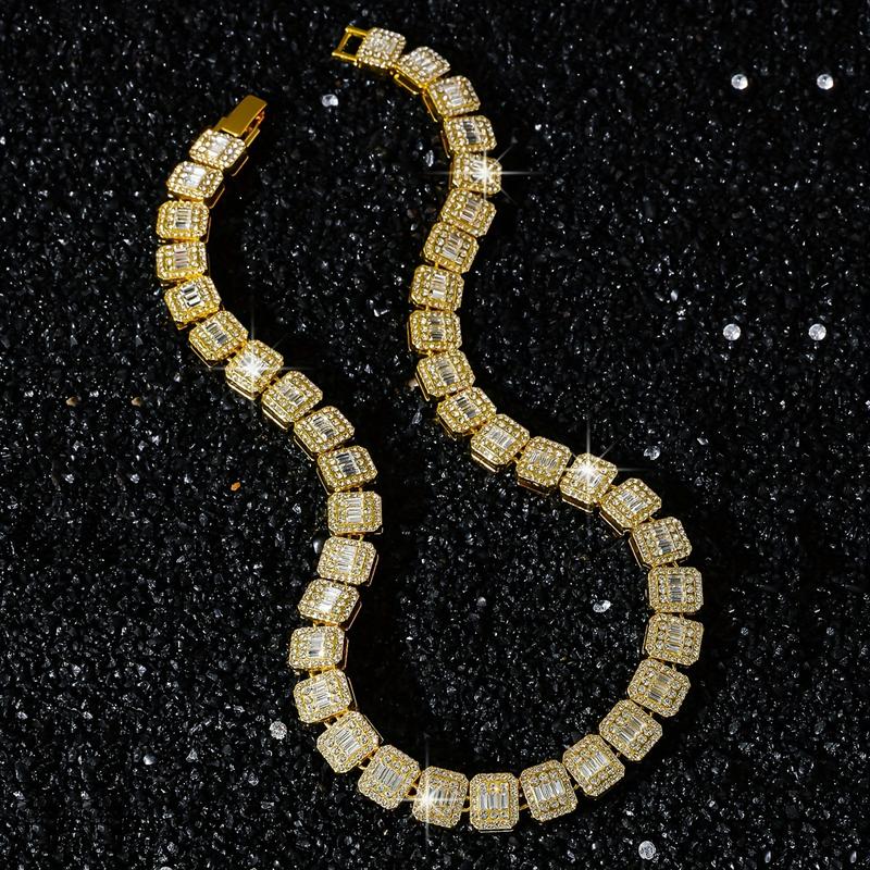 Unisex Hip Hop 12mm 16" 18" 20" Iced Baguette Cubic Zirconia Choker Chain Necklace Jewelry Men Women