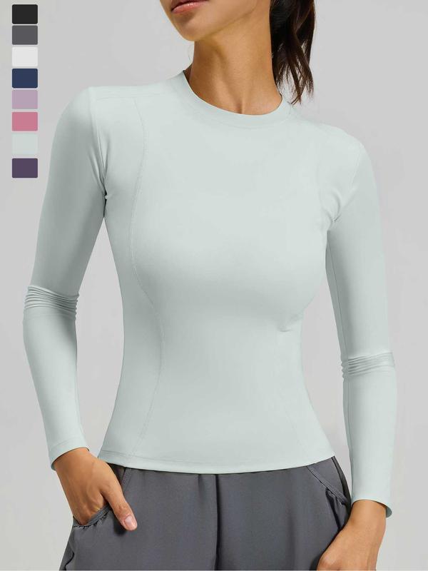 New Spring Autumn Women's Slim-Fit Long Sleeve T-Shirt, Casual Round Neck Yoga Top, Running Fitness Shirt, Athletic Yoga Shirts, All Seasons Wear