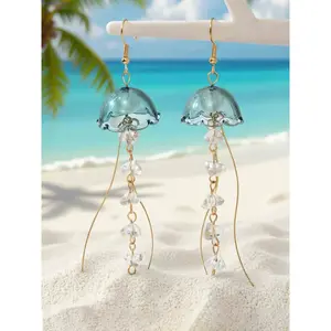 Irregular Jellyfish Crystal Drop Earrings, Dreamy Ocean Style Long Dangle Earrings, Elegant Transparent Jewelry for Women, Lightweight All-Season Accessory for Party, Holiday & Daily Wear