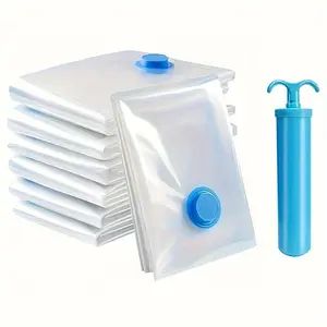 5-Pack Space Saver Vacuum Storage Bags with Hand Pump - Reusable Sealed Plastic Organizer for Clothes, Blankets, Bedding - No Power Needed, Zip Closure, Rectangular - For Home, Travel, Moving - Ideal for Decluttering & Organization