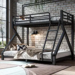 Twin over Full Bunk Bed with ladders, Metal Bunk Bed with Full Upgraded Support Slats, Low Profile Bunk Bed, Black