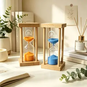 Square Bamboo Luminous Hourglass Timer, 3/5/15/30-Minute Home Decor, Living Room Desktop Desk & Shelf Clock for Home Supplies